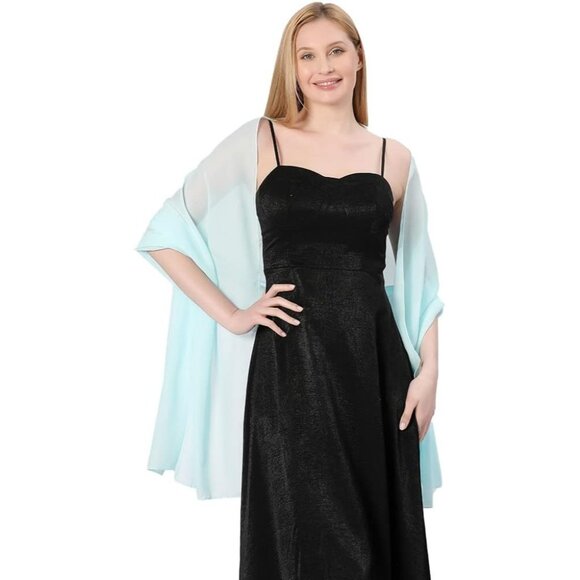 Women Light Blue Elegant Soft Sheer Chiffon Stole Bride Wedding Shawls and Wraps - Picture 2 of 7